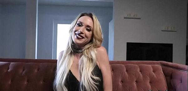  Blonde seductress Aiden Ashley shows up in her sexy fishnet stocking and spreads her wet pussy ready for a wild and rough sex with Kyle Mason.